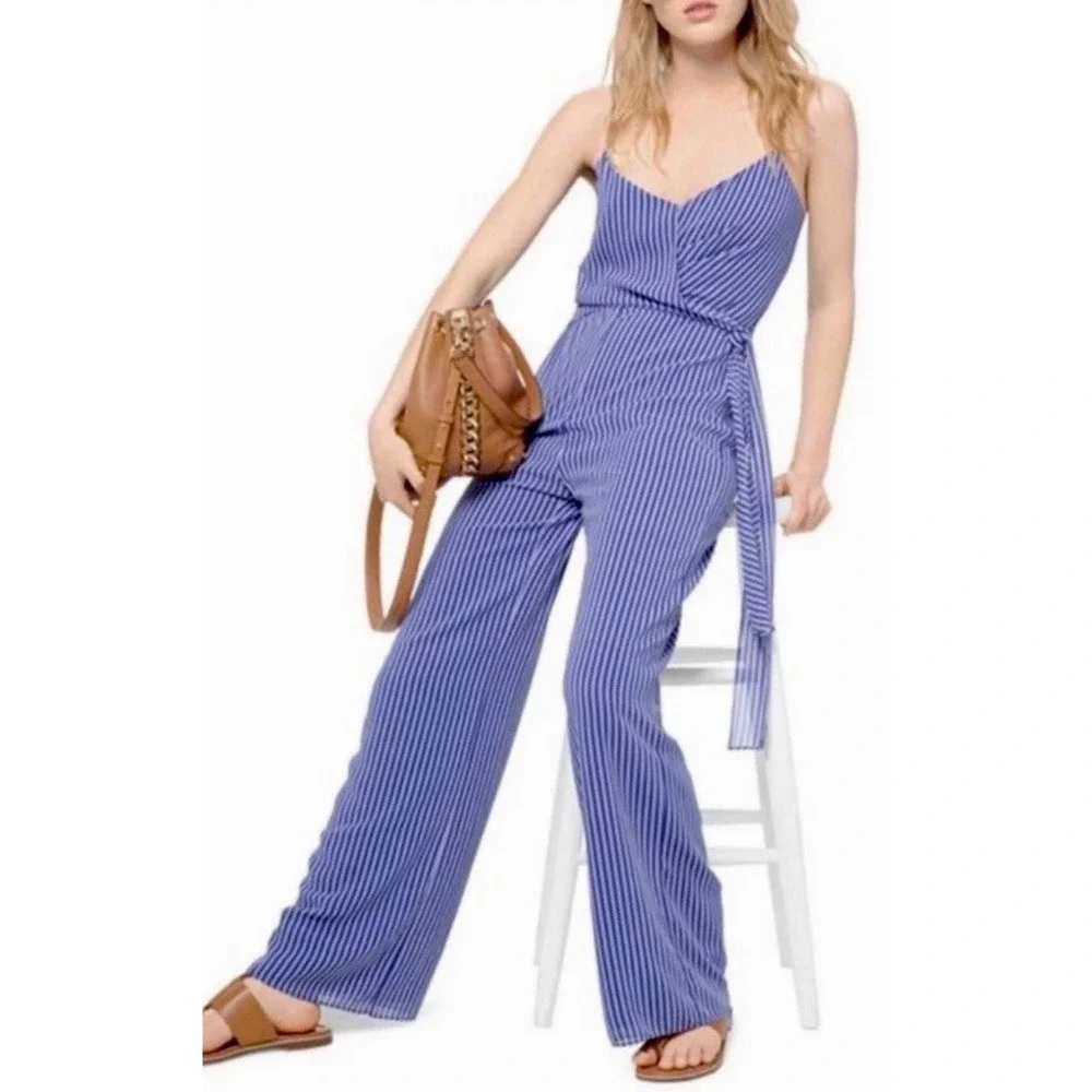 NWT Michael Kors Twilight‎ Blue Striped Sleeveless Jumpsuit Elegance Women's S